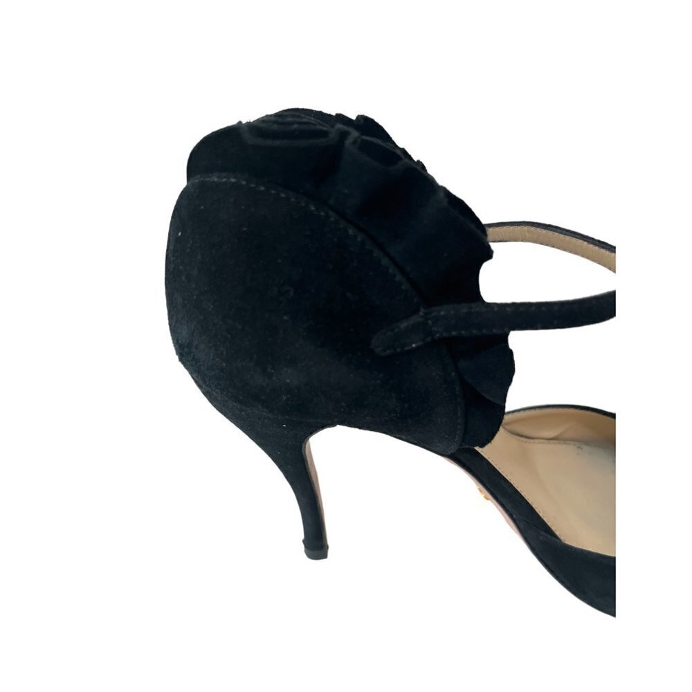 PRADA Open Toe Ruffle Suede Strap Ankle Heel Sandals Women's Size 7 Prom Formal - Picture 13 of 16